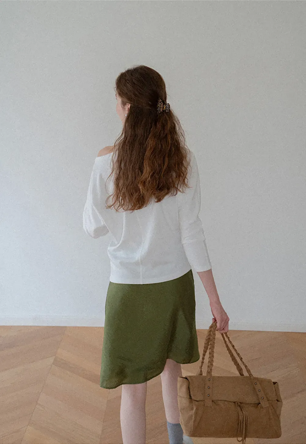 Textured A-Line Skirt with Gathered Waistband