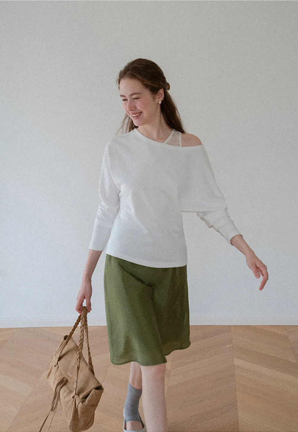 Textured A-Line Skirt with Gathered Waistband