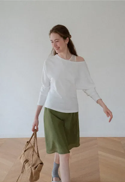Textured A-Line Skirt with Gathered Waistband