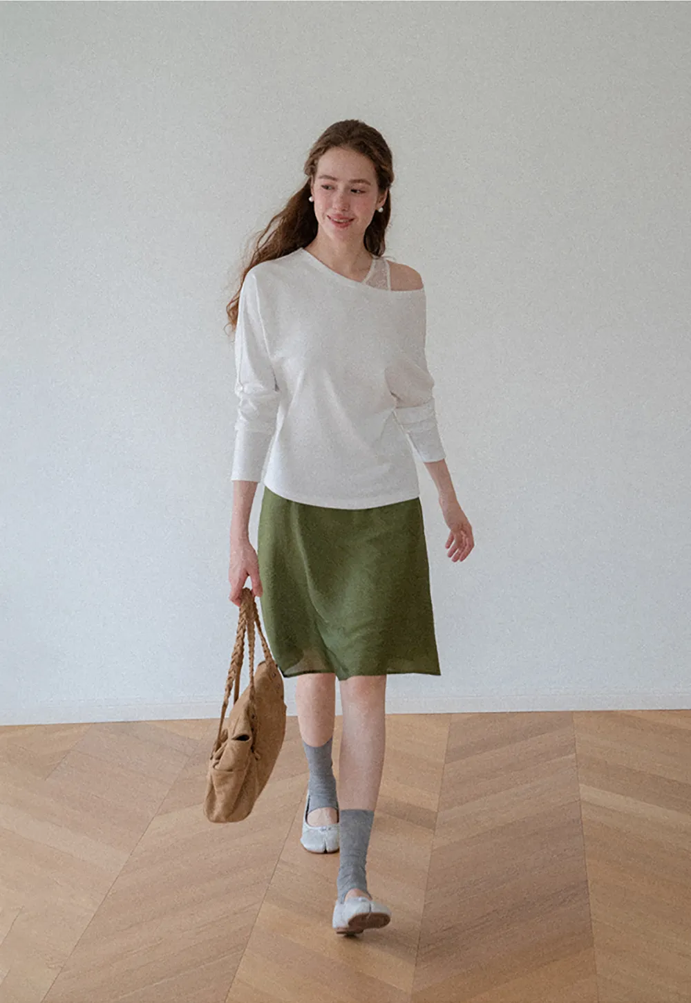 Textured A-Line Skirt with Gathered Waistband