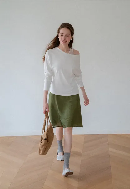 Textured A-Line Skirt with Gathered Waistband
