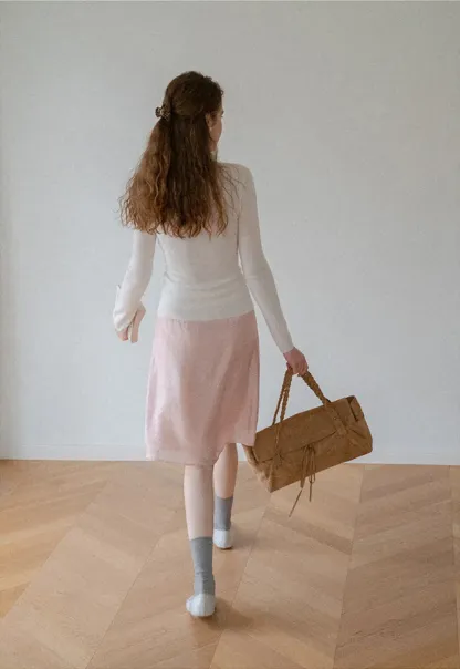 Textured A-Line Skirt with Gathered Waistband