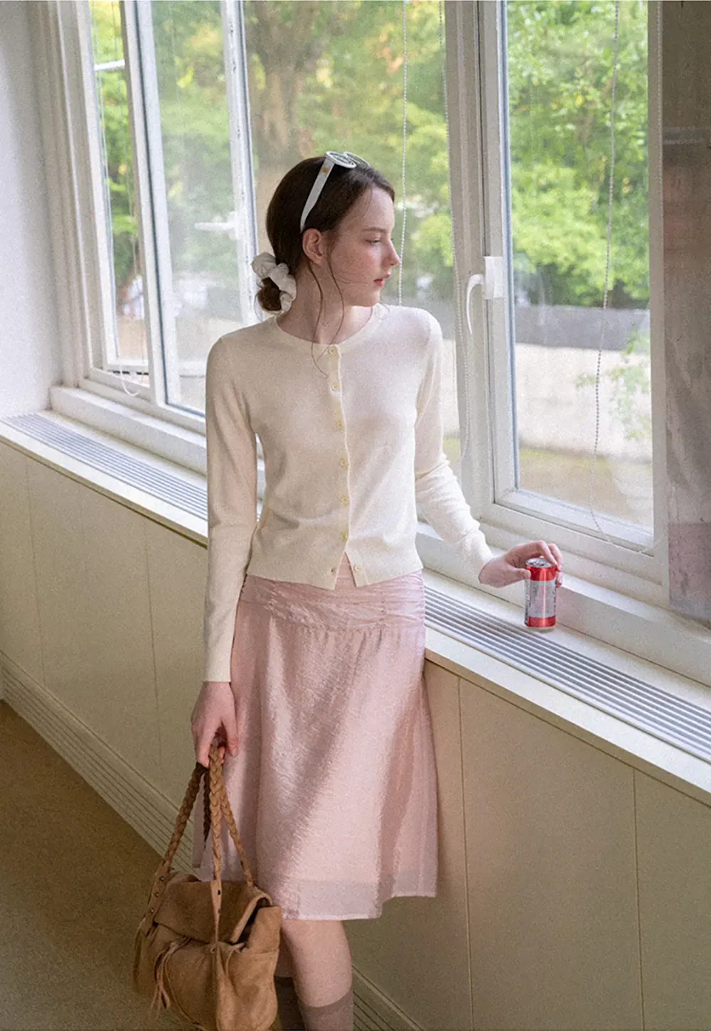 Textured A-Line Skirt with Gathered Waistband