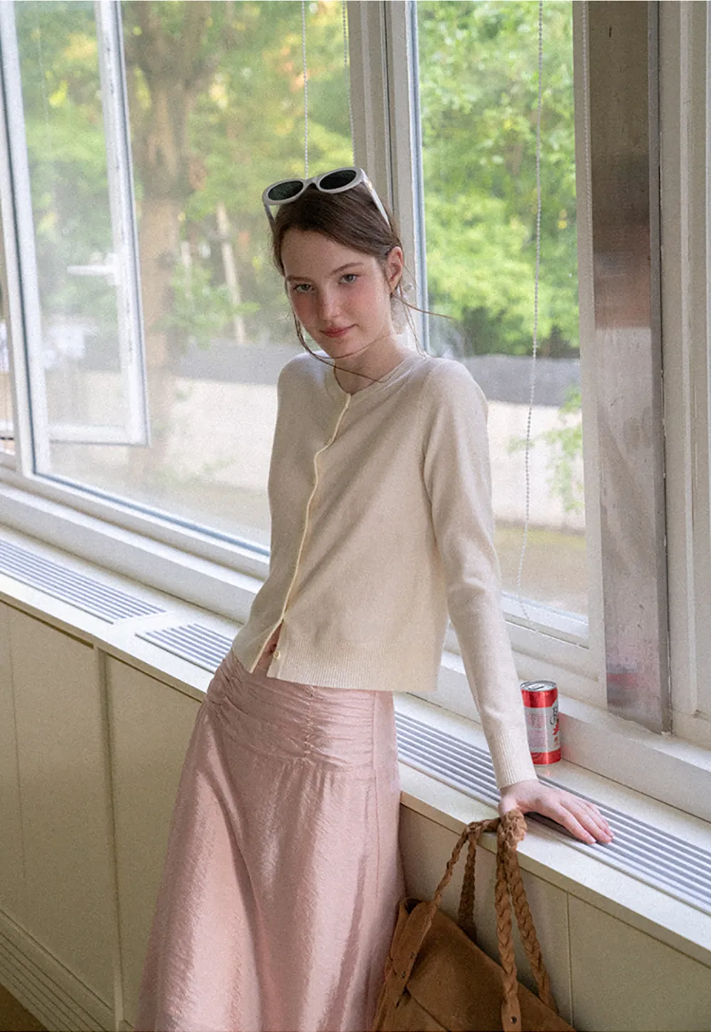 Textured A-Line Skirt with Gathered Waistband