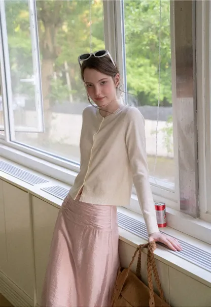 Textured A-Line Skirt with Gathered Waistband