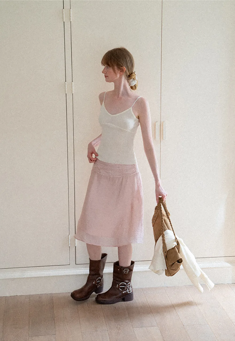 Textured A-Line Skirt with Gathered Waistband
