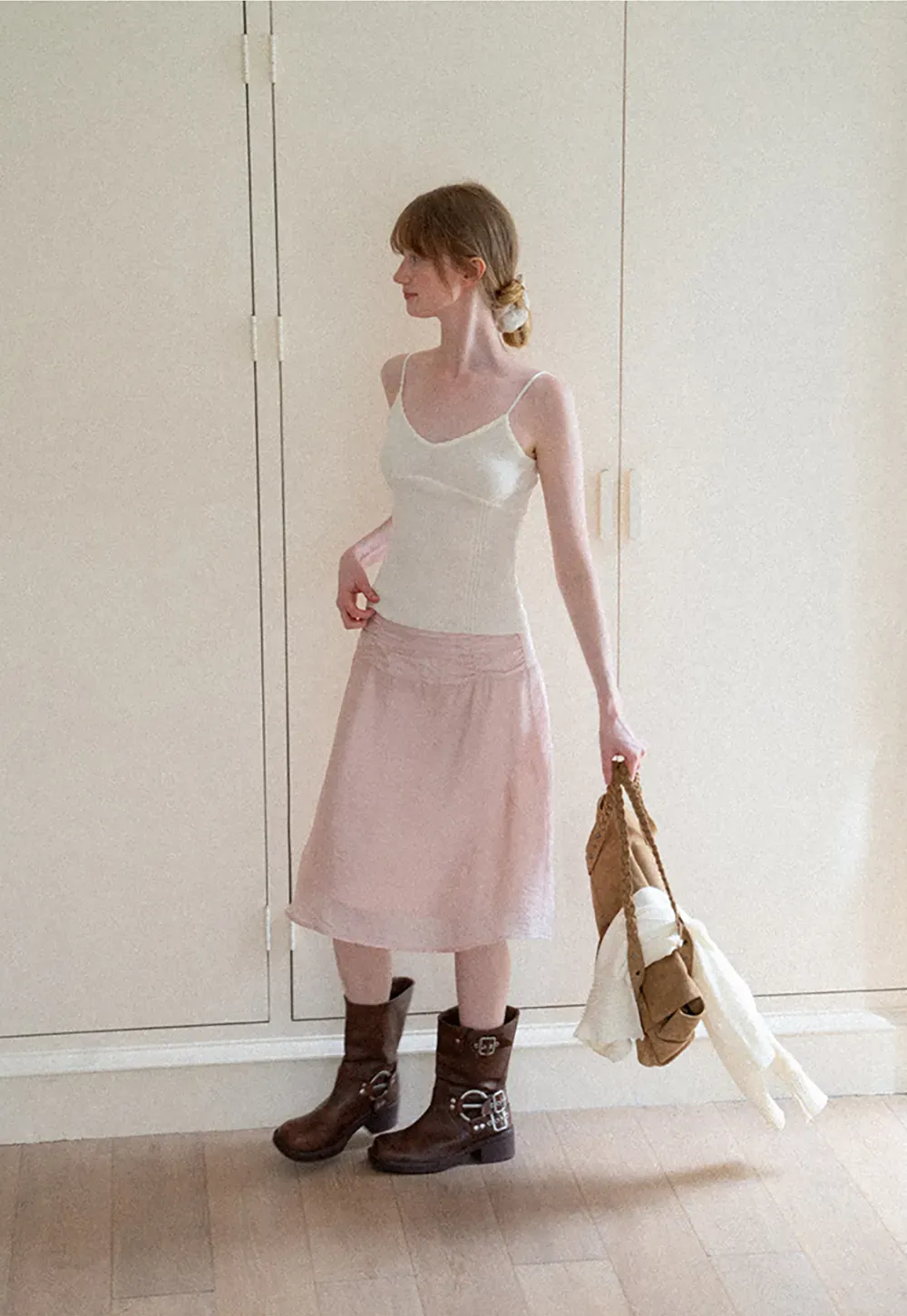 Textured A-Line Skirt with Gathered Waistband