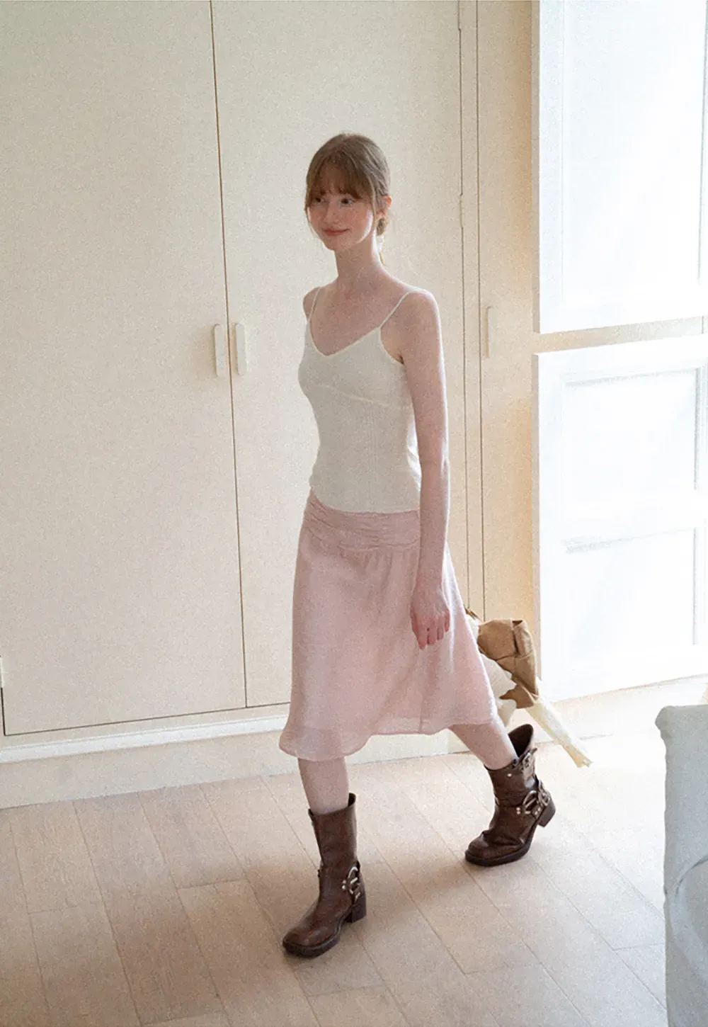 Textured A-Line Skirt with Gathered Waistband