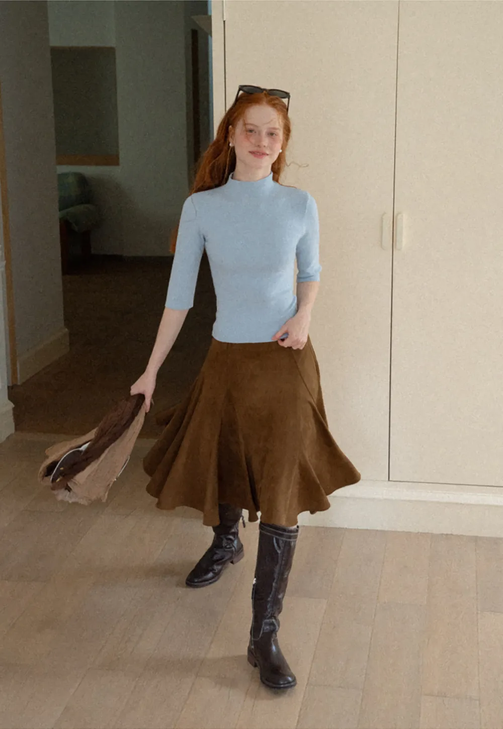 Flared A-Line Skirt with Structured Pleats