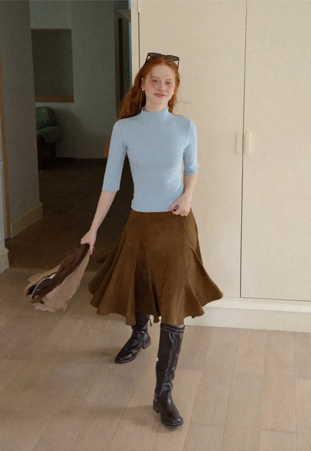 Flared A-Line Skirt with Structured Pleats