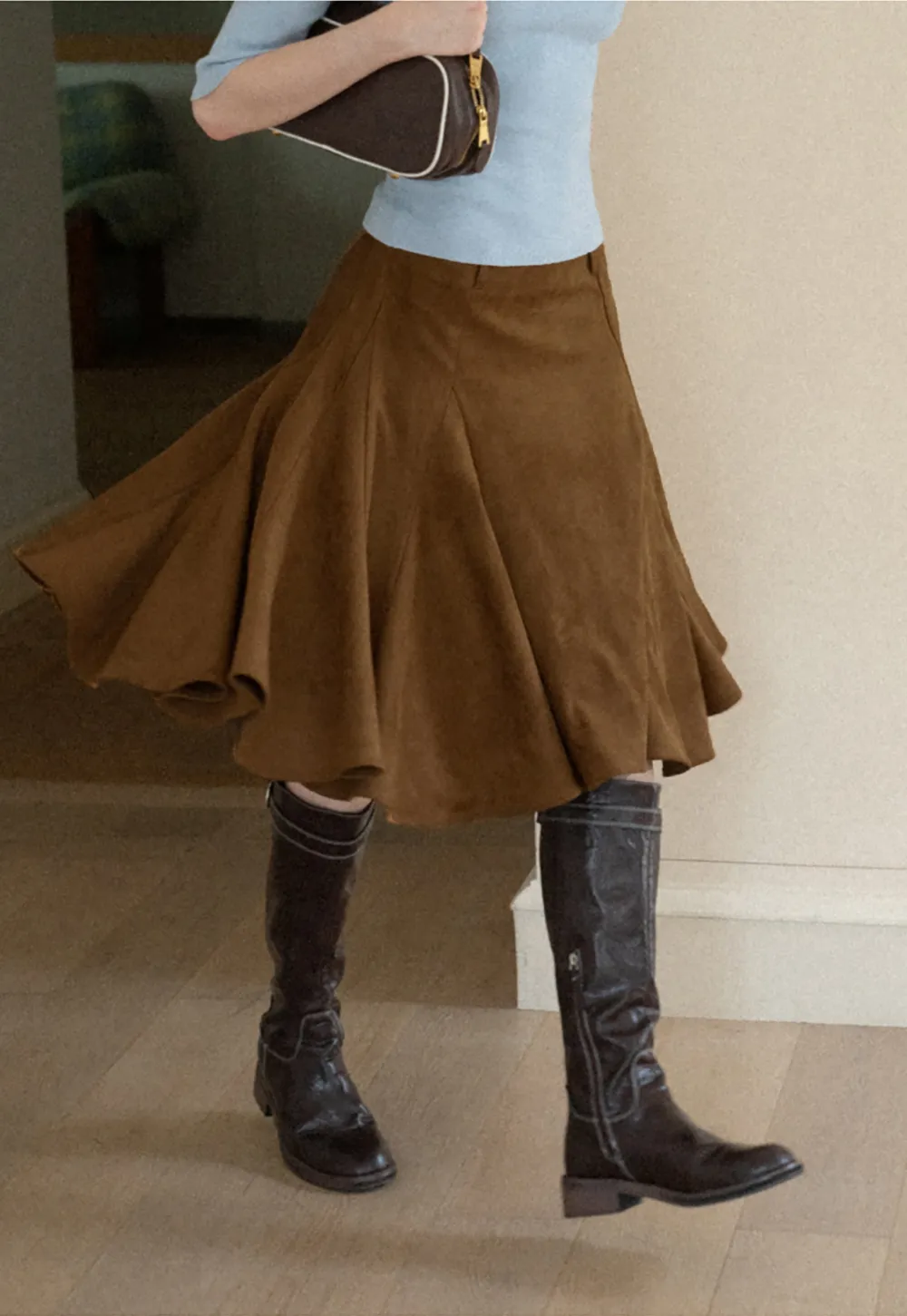 Flared A-Line Skirt with Structured Pleats