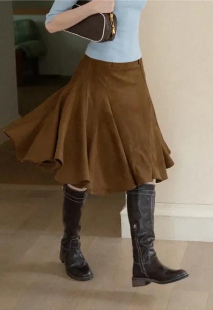 Flared A-Line Skirt with Structured Pleats