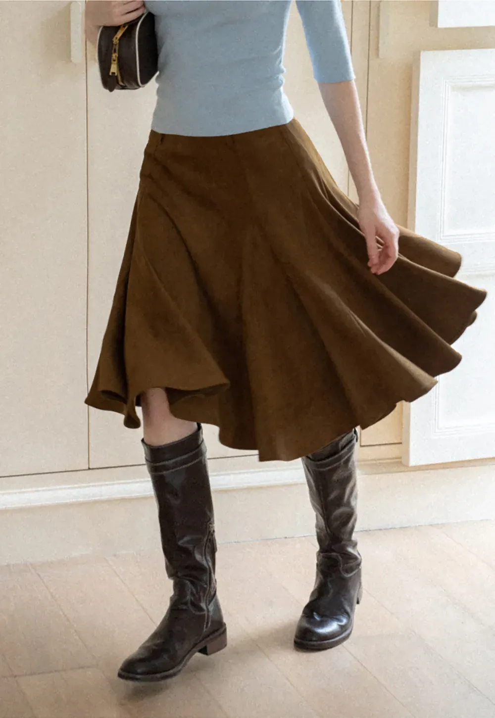 Flared A-Line Skirt with Structured Pleats