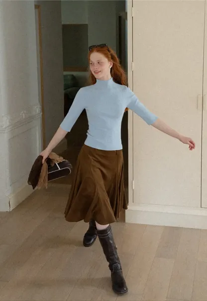 Flared A-Line Skirt with Structured Pleats