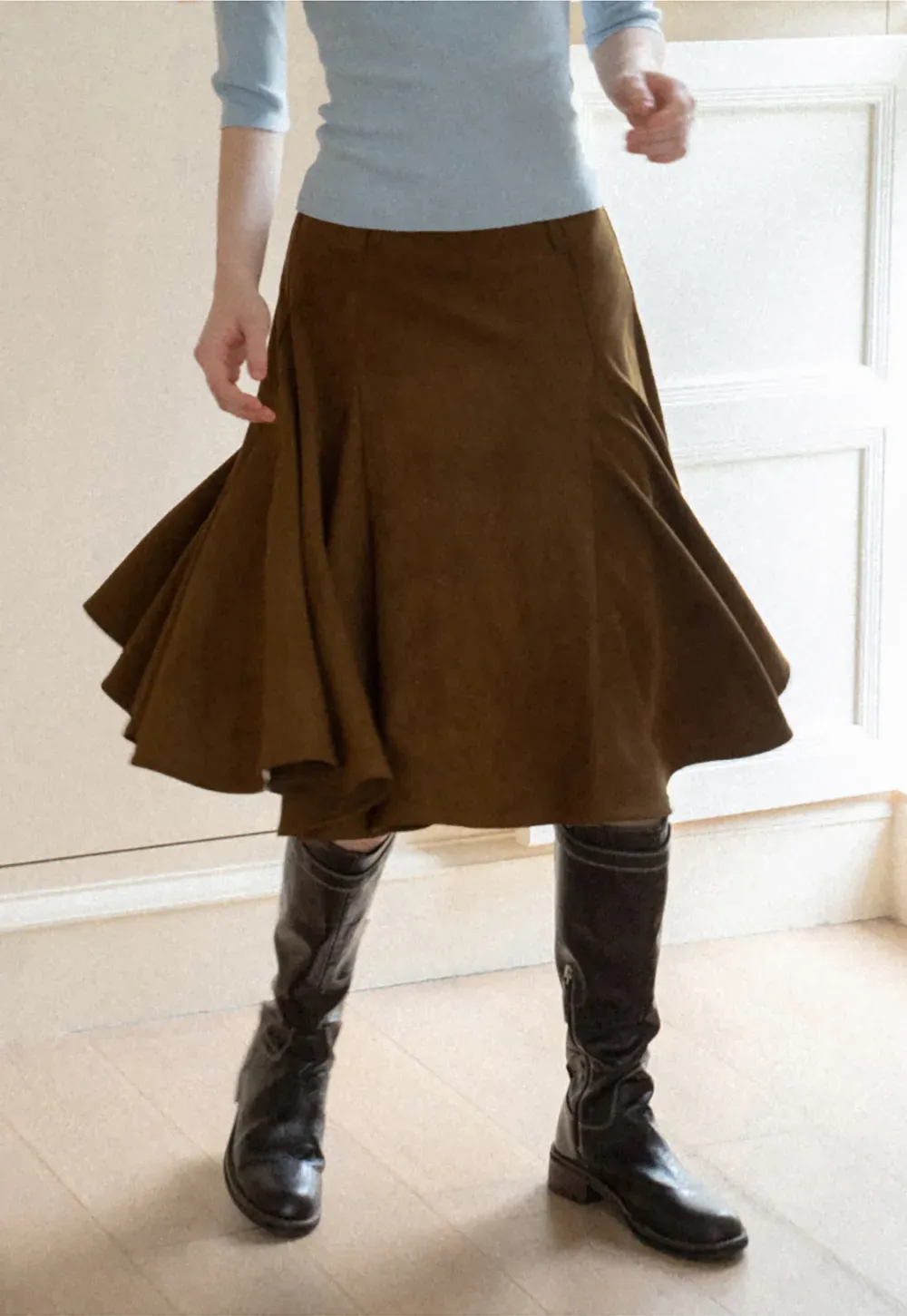 Flared A-Line Skirt with Structured Pleats