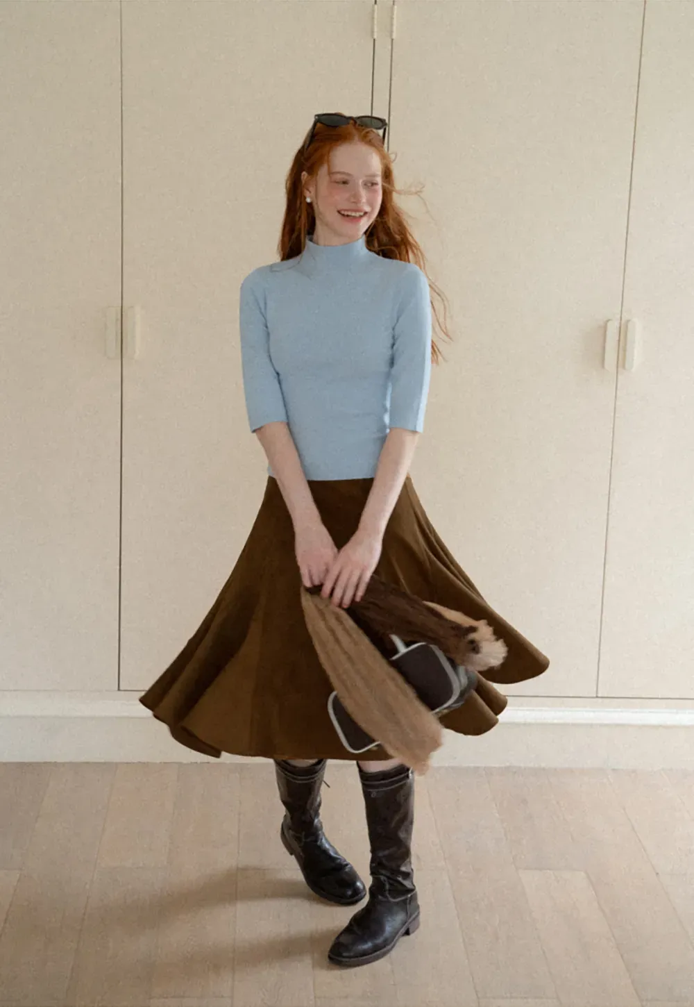 Flared A-Line Skirt with Structured Pleats