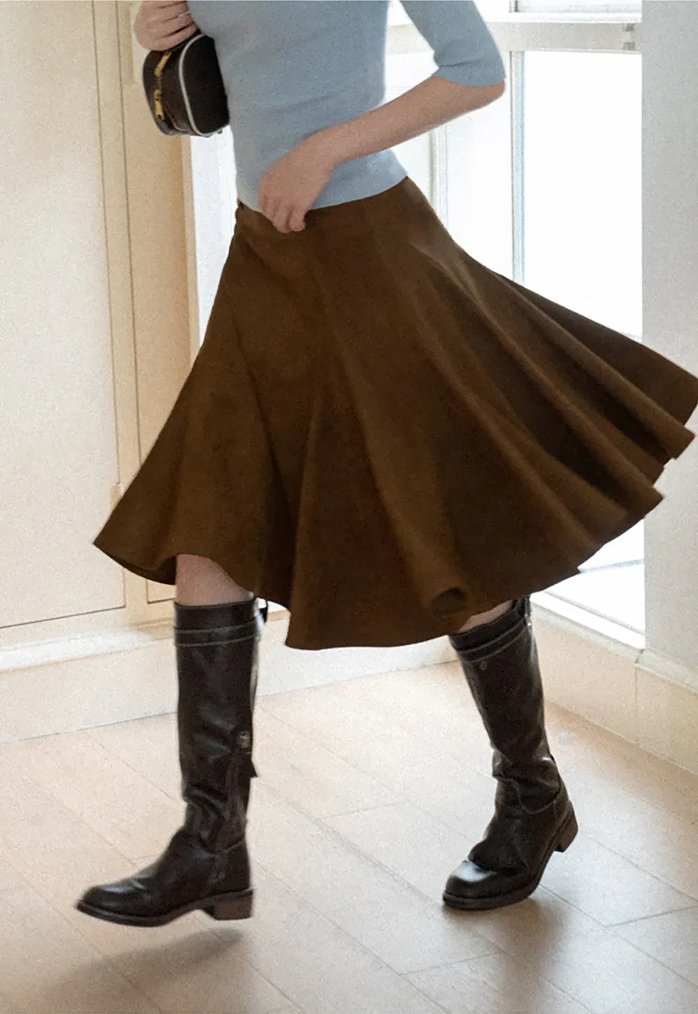 Flared A-Line Skirt with Structured Pleats