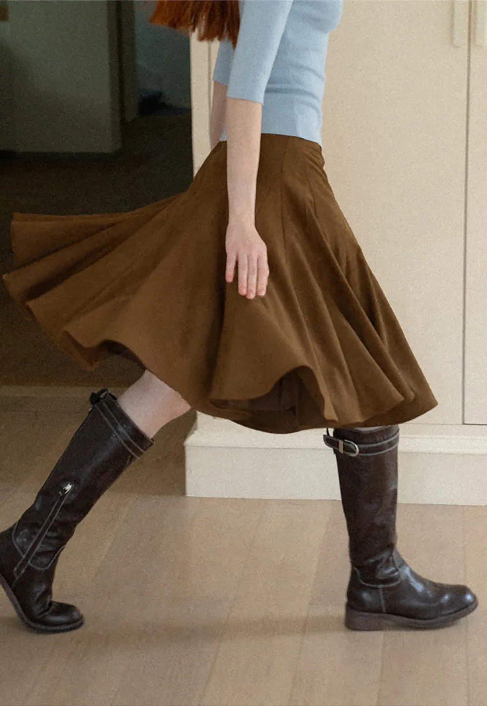 Flared A-Line Skirt with Structured Pleats