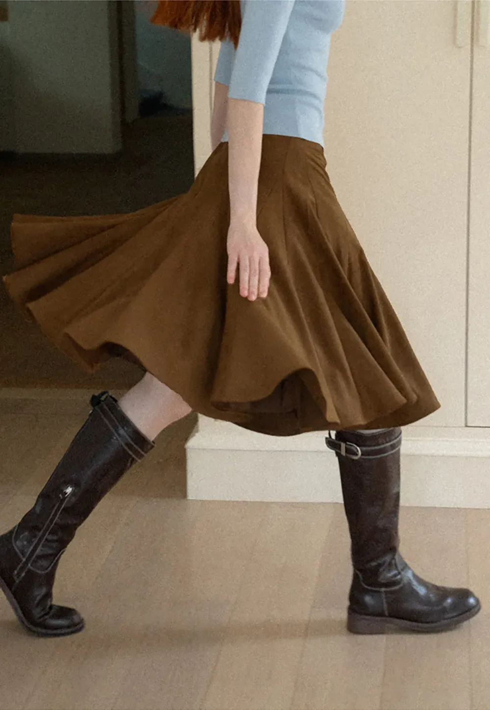 Flared A-Line Skirt with Structured Pleats
