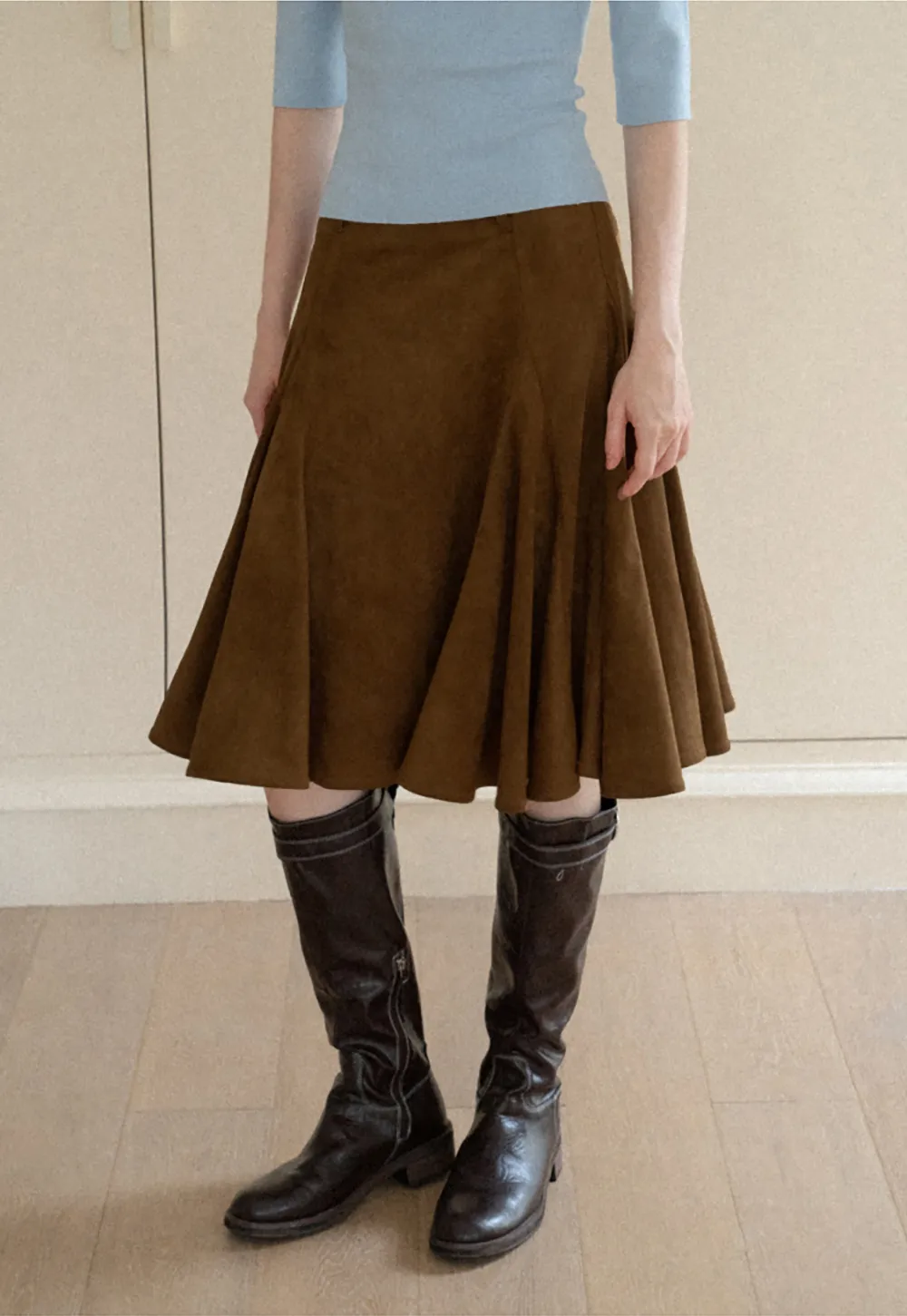 Flared A-Line Skirt with Structured Pleats