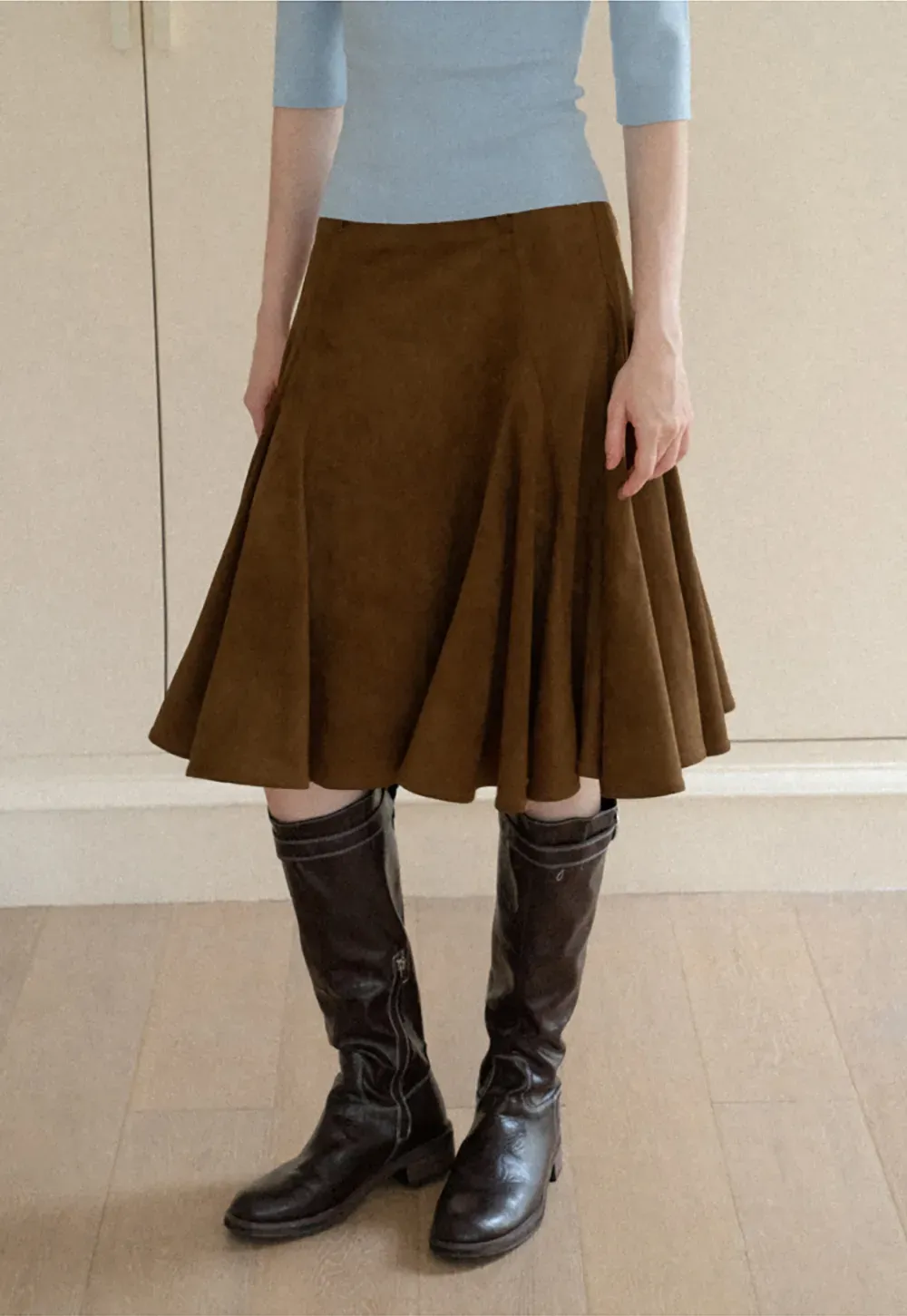 Flared A-Line Skirt with Structured Pleats