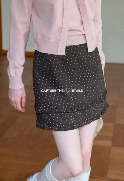 Polka Dot Tiered Ruffle Hem Skirt