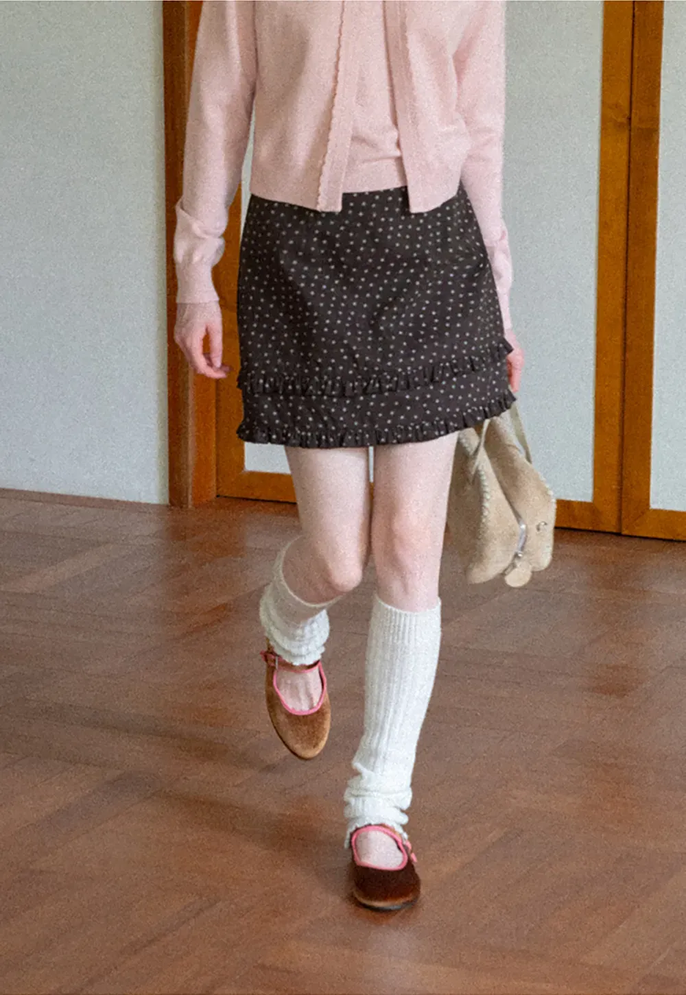 Polka Dot Tiered Ruffle Hem Skirt