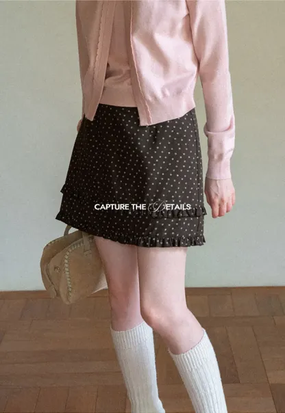 Polka Dot Tiered Ruffle Hem Skirt