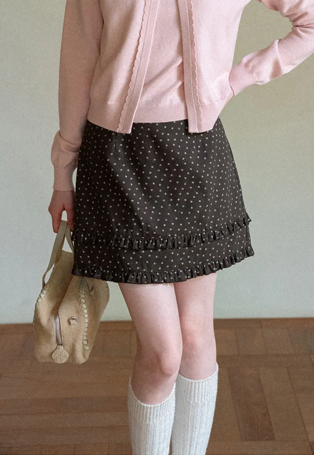 Polka Dot Tiered Ruffle Hem Skirt