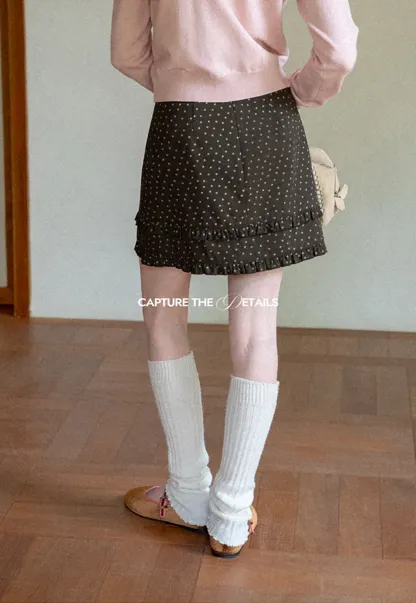 Polka Dot Tiered Ruffle Hem Skirt