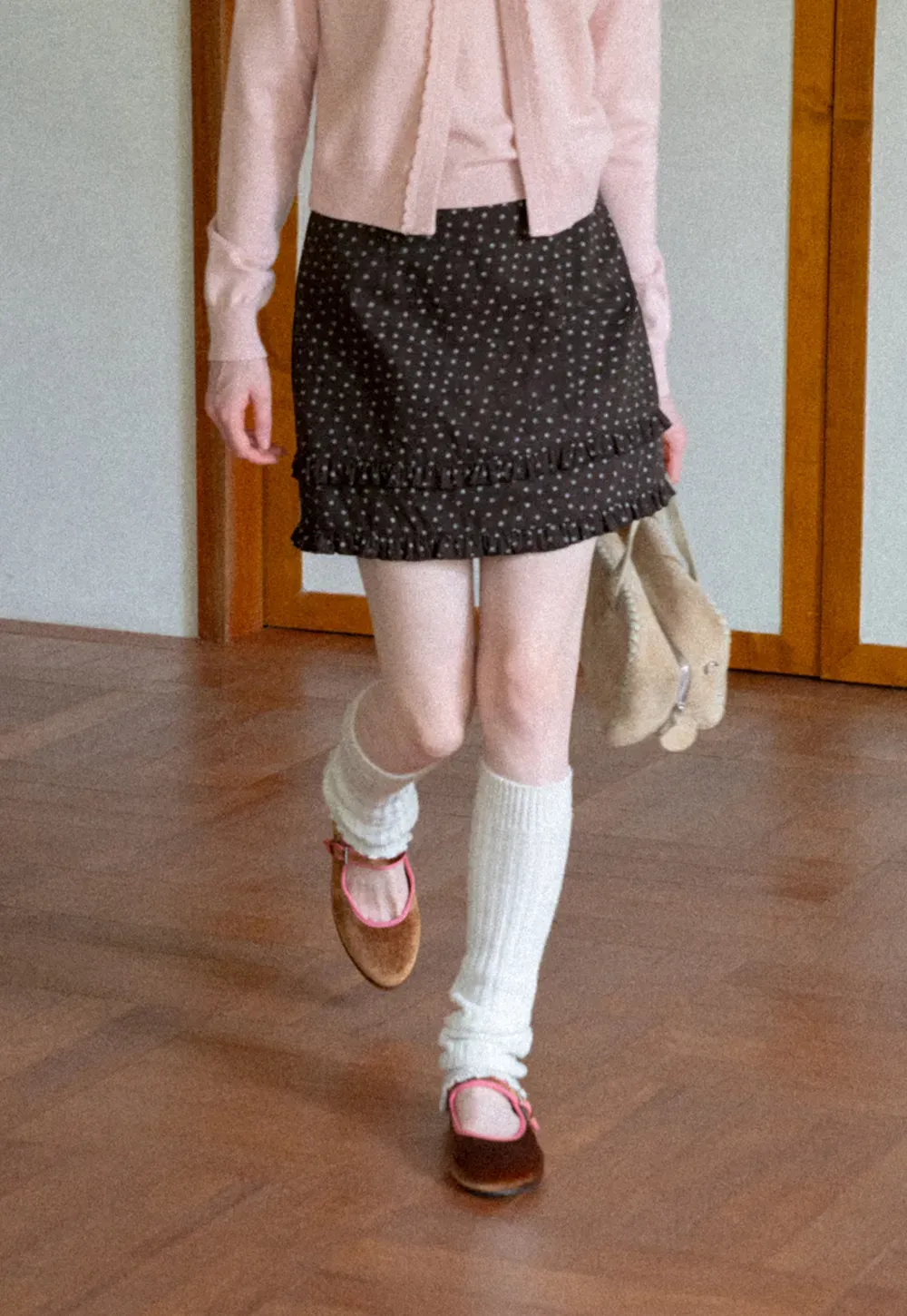 Polka Dot Tiered Ruffle Hem Skirt