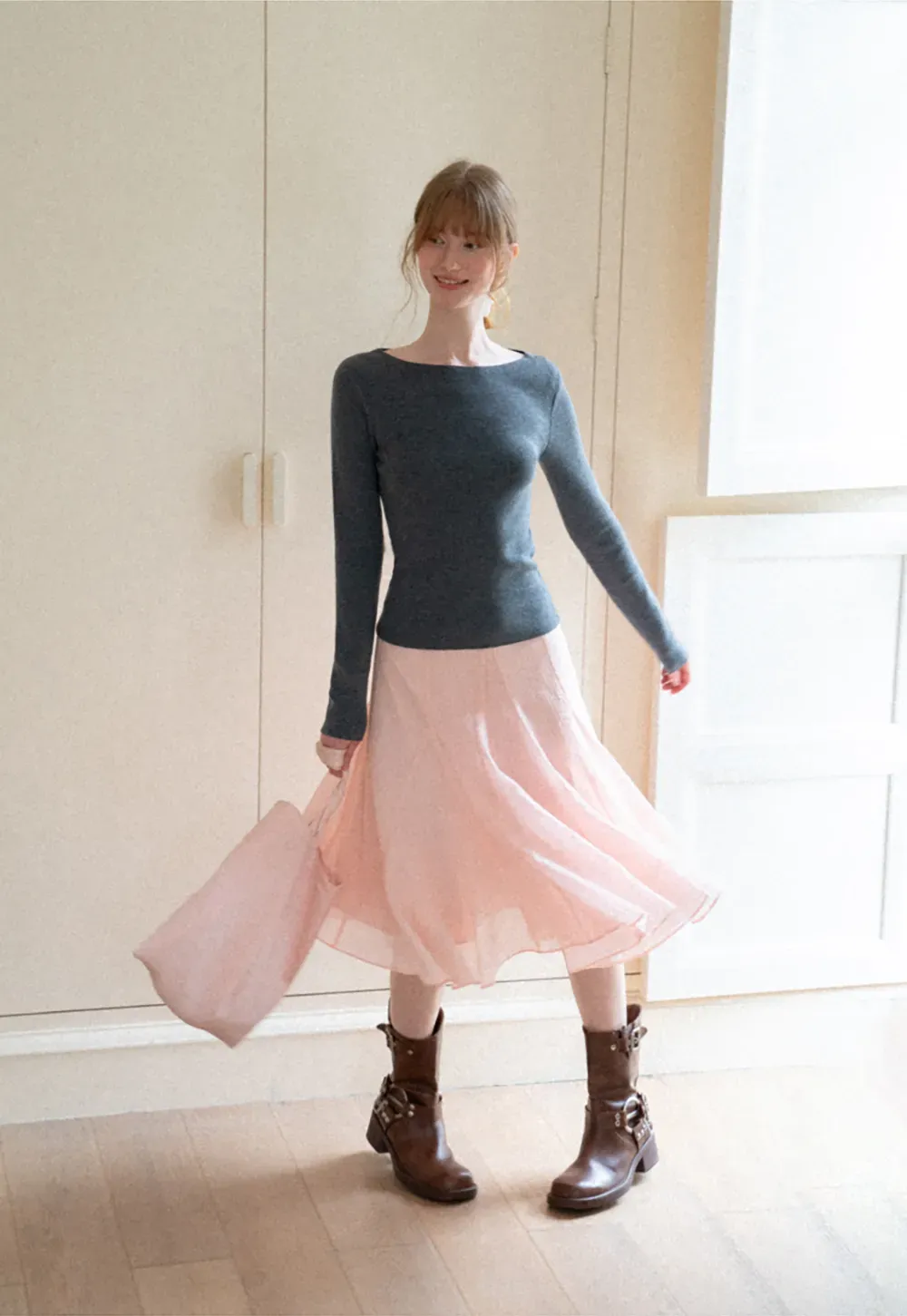 Flared Pleated Midi Skirt