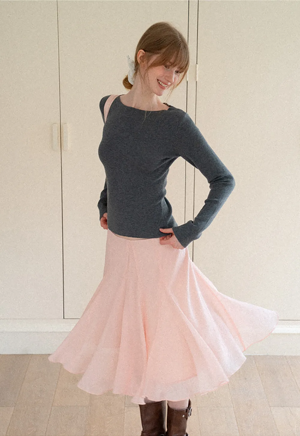 Flared Pleated Midi Skirt