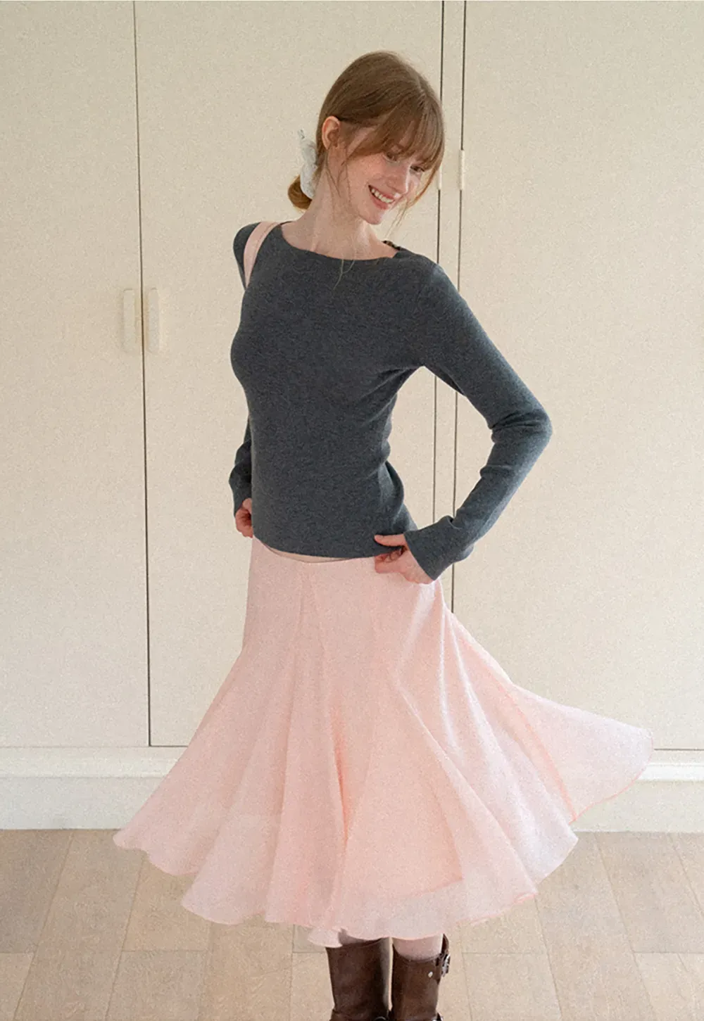 Flared Pleated Midi Skirt