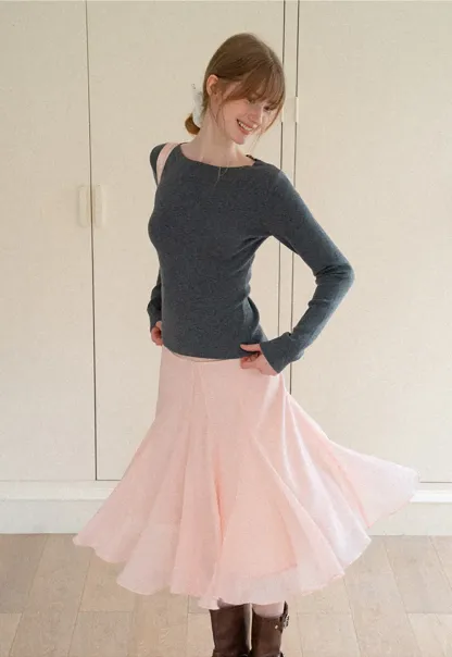 Flared Pleated Midi Skirt