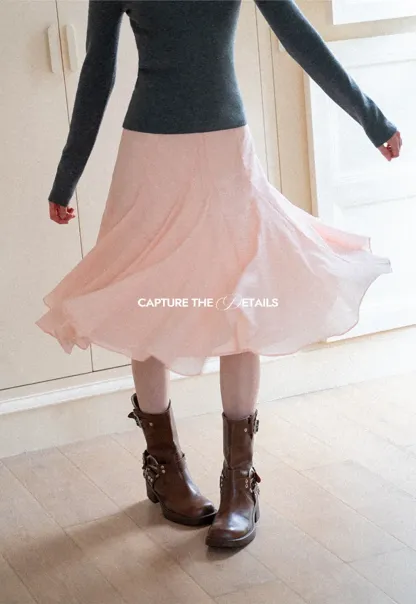 Flared Pleated Midi Skirt