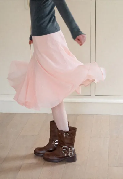 Flared Pleated Midi Skirt