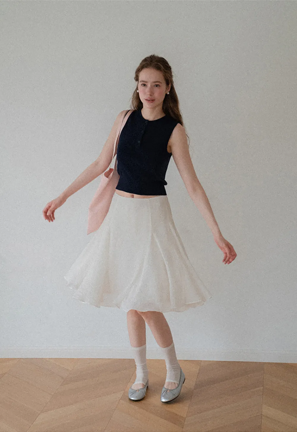 Flared Pleated Midi Skirt