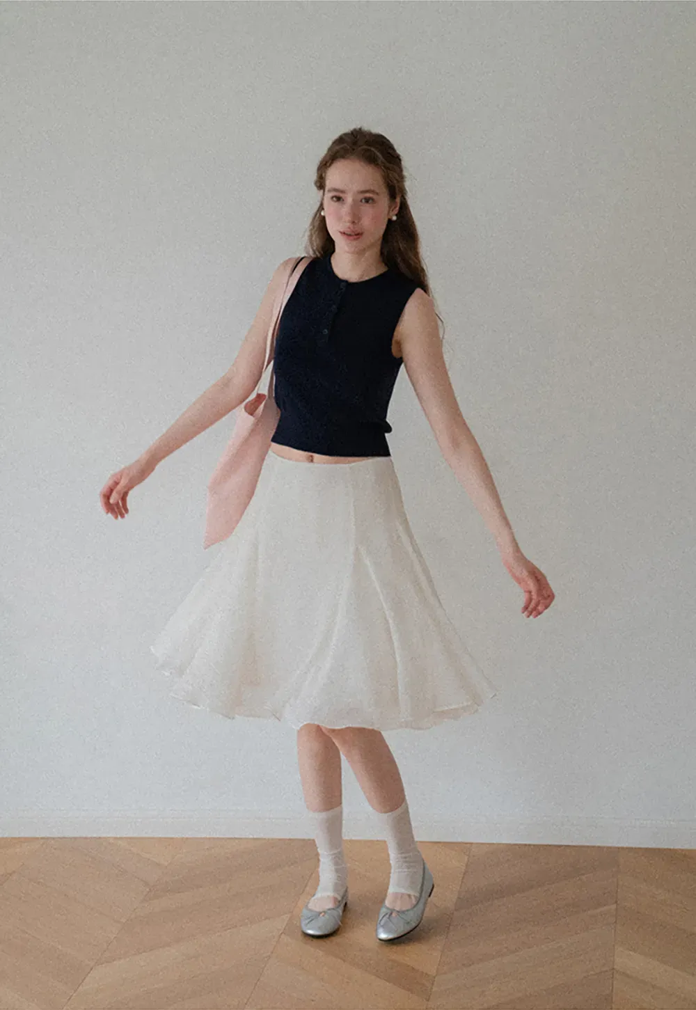 Flared Pleated Midi Skirt