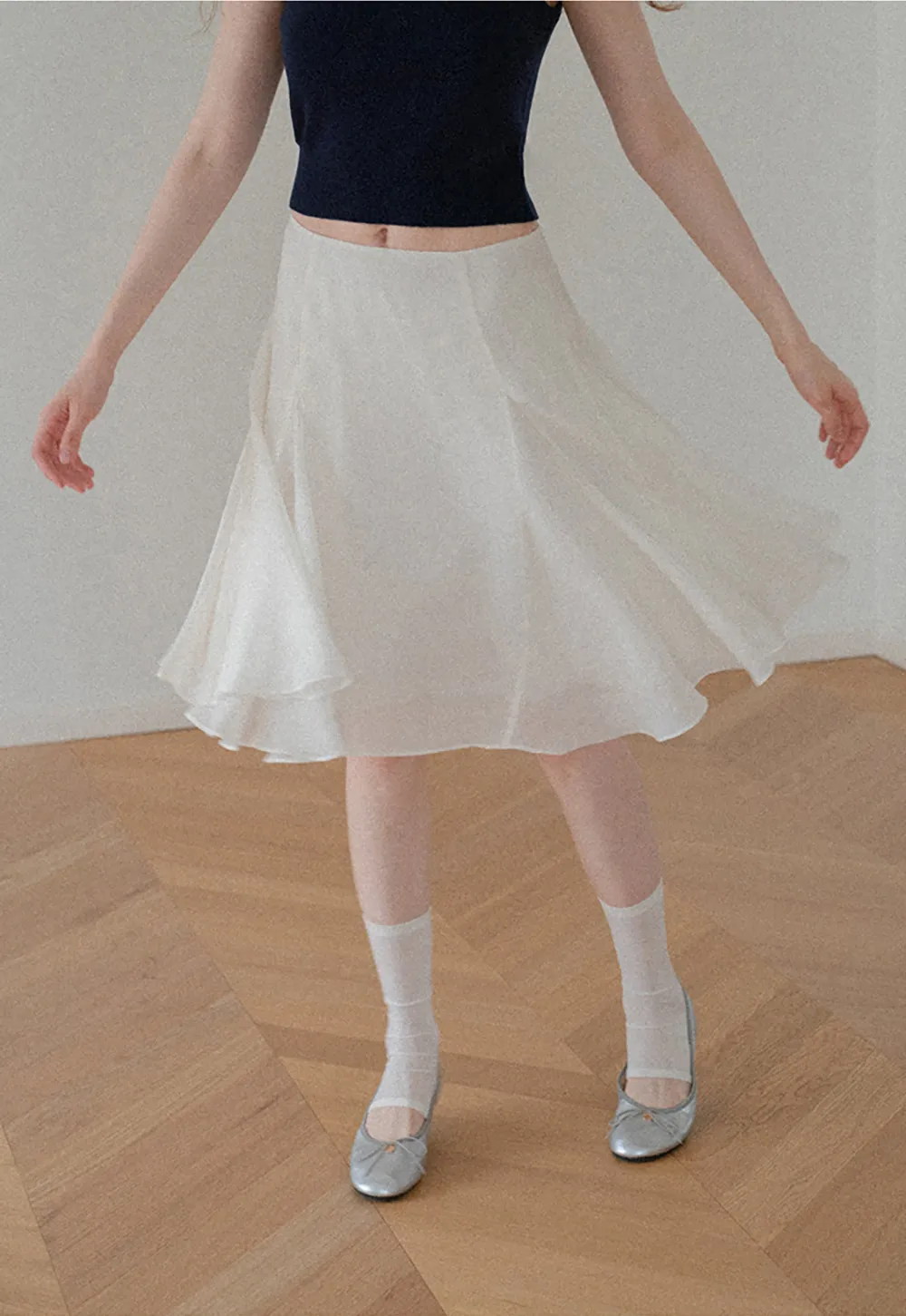 Flared Pleated Midi Skirt