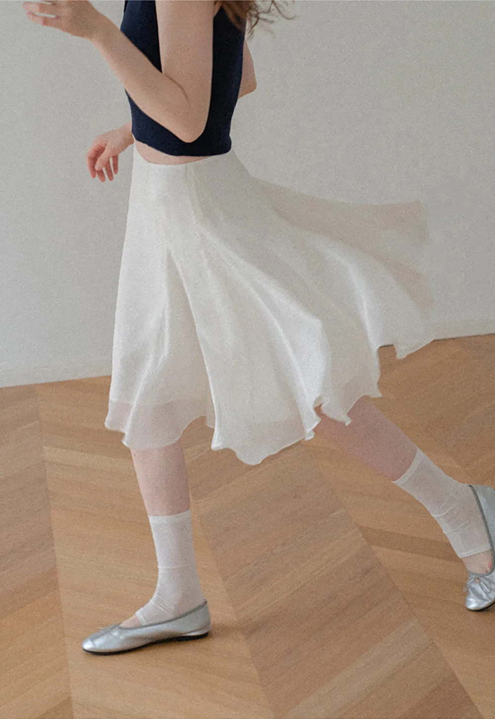 Flared Pleated Midi Skirt