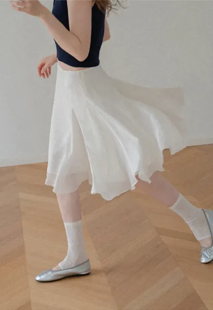 Flared Pleated Midi Skirt