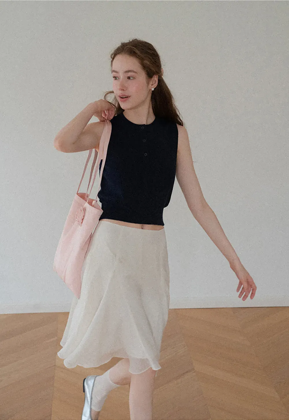 Flared Pleated Midi Skirt