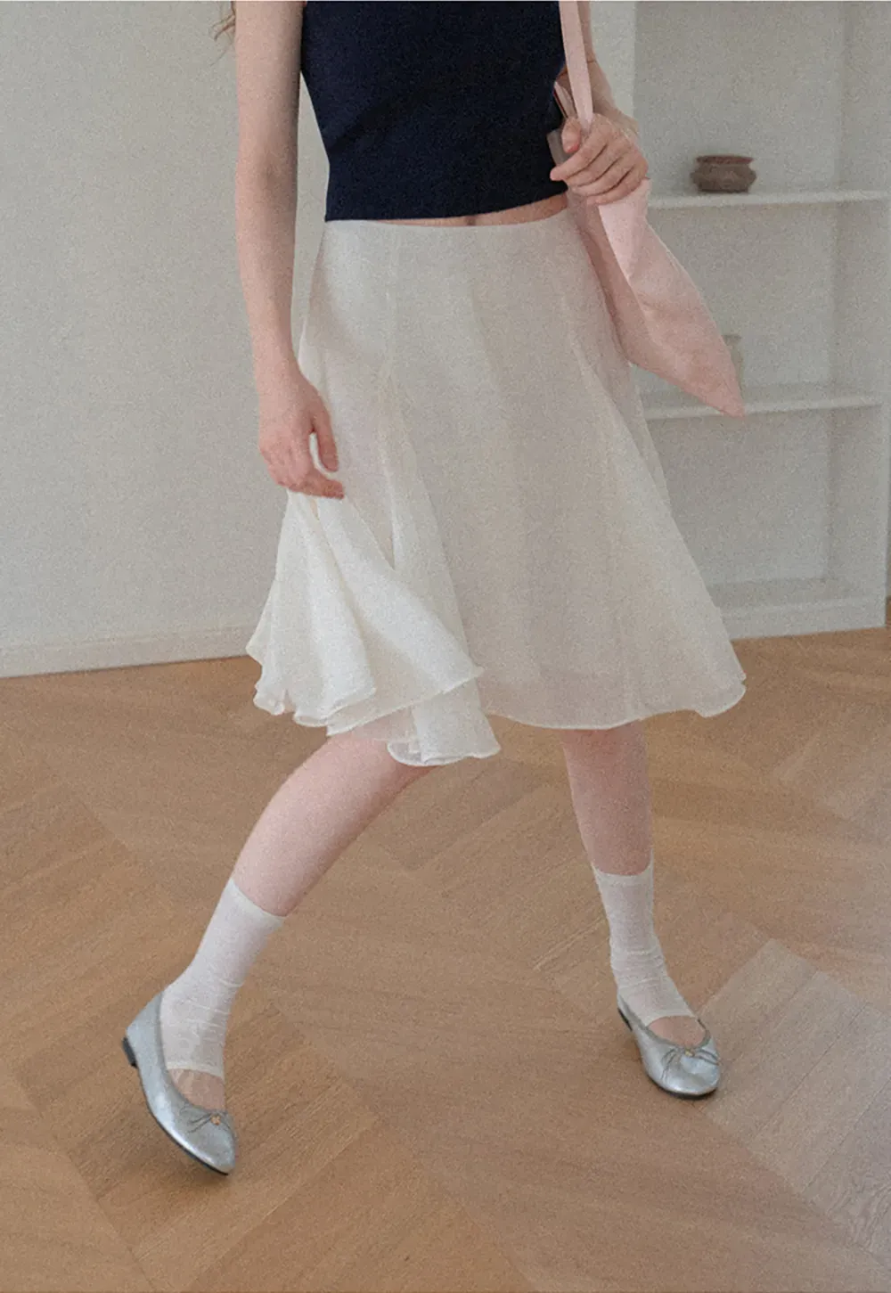 Flared Pleated Midi Skirt
