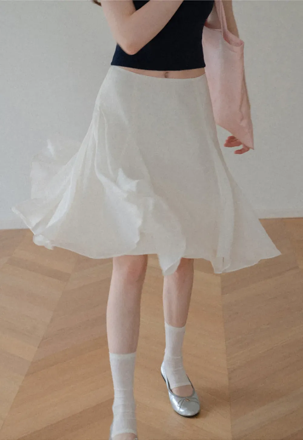Flared Pleated Midi Skirt