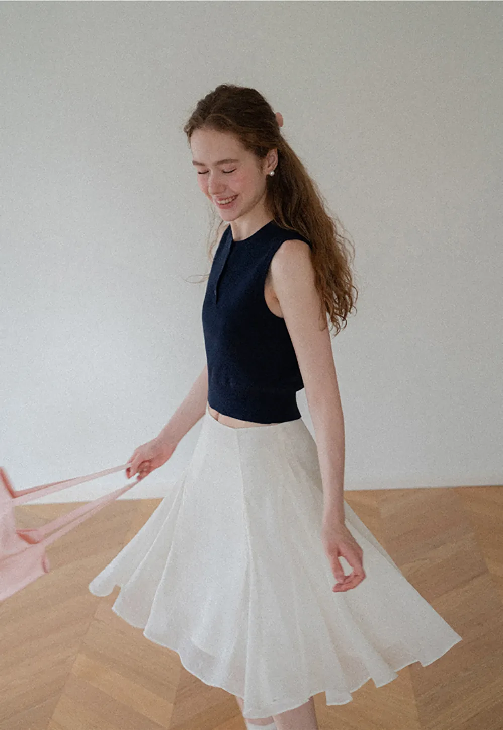 Flared Pleated Midi Skirt