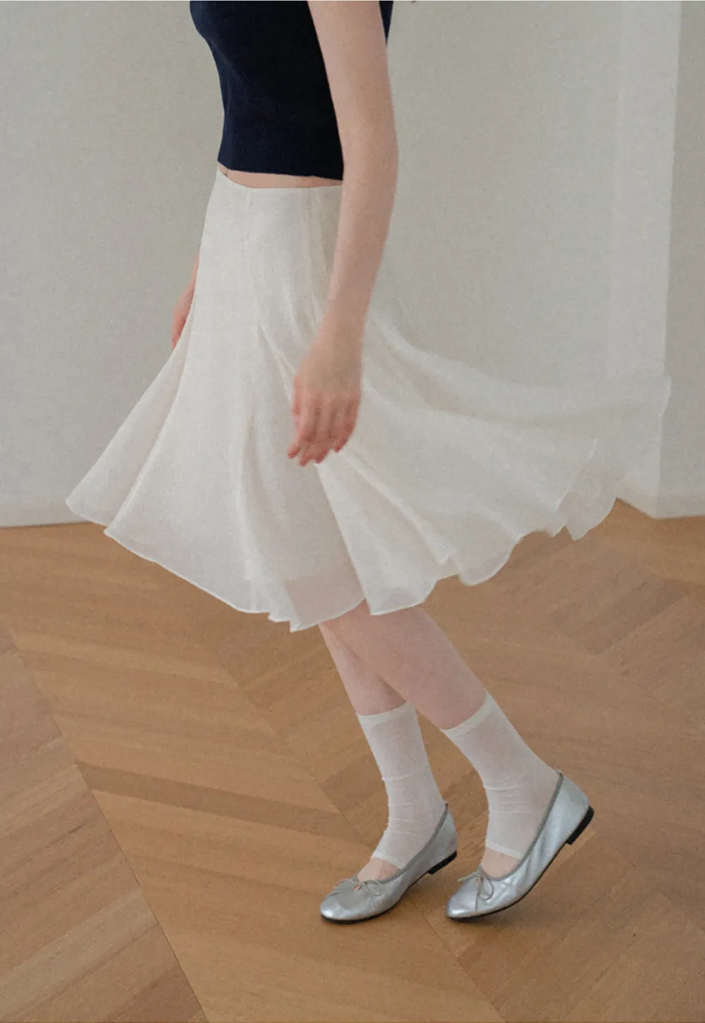 Flared Pleated Midi Skirt