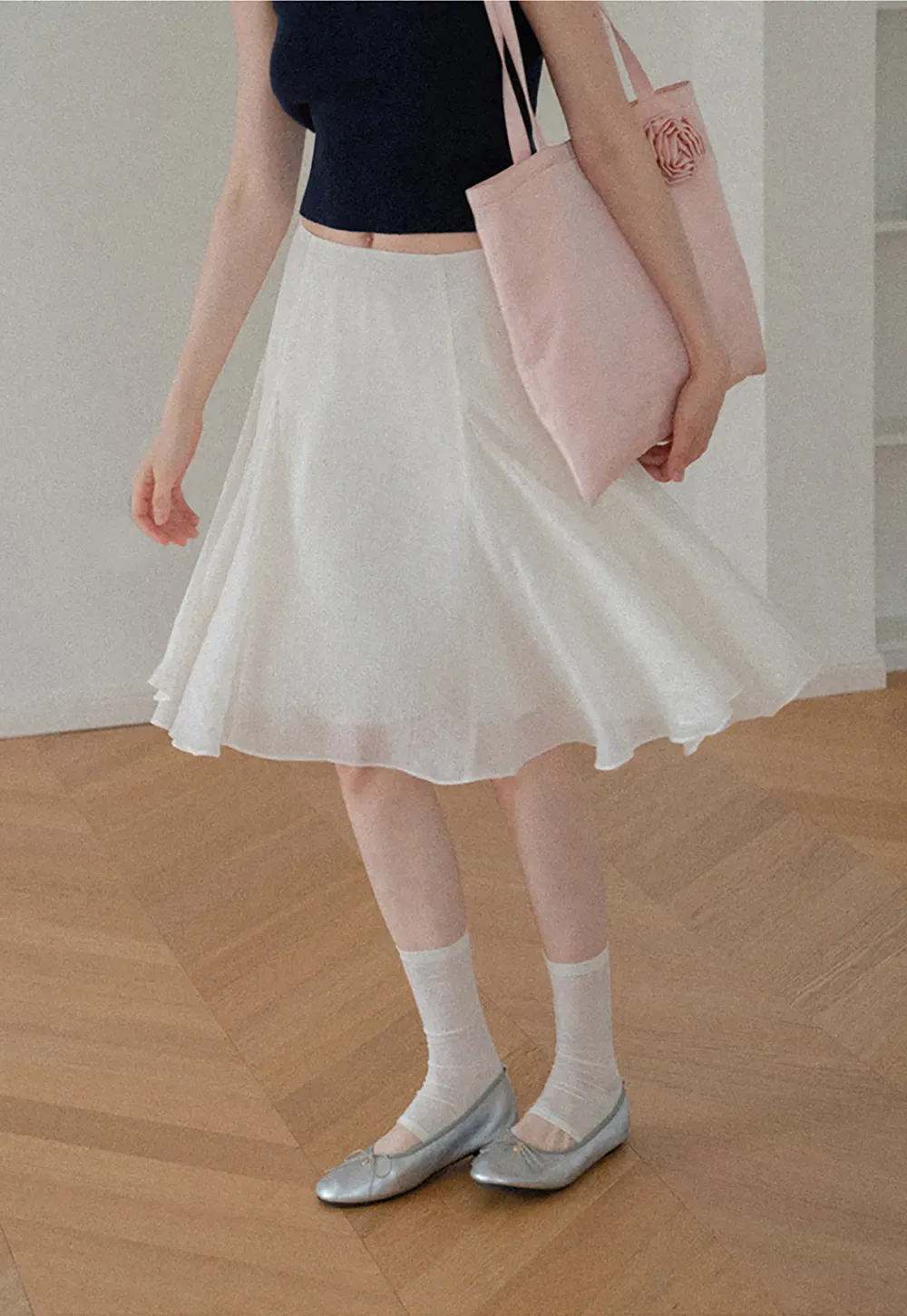 Flared Pleated Midi Skirt
