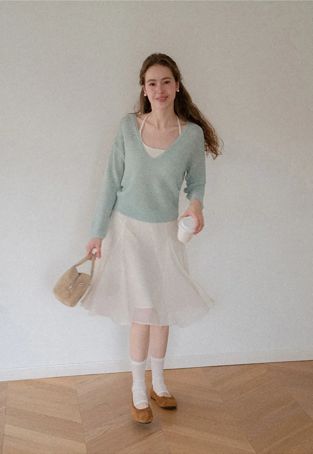 Flared Pleated Midi Skirt