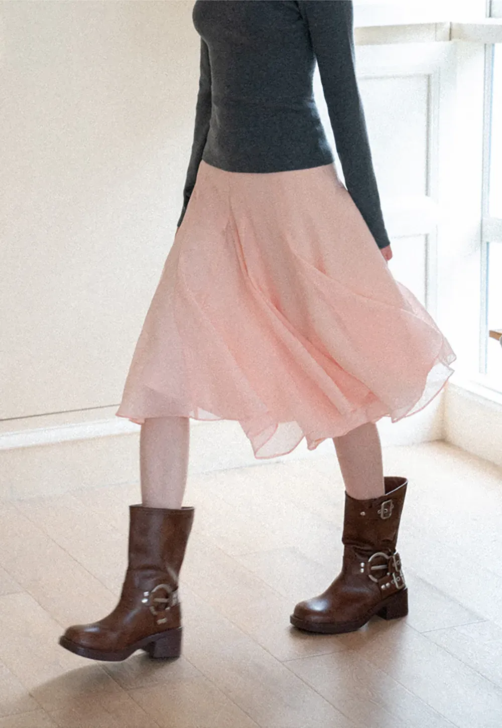 Flared Pleated Midi Skirt